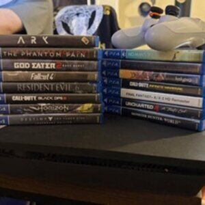 PS4 Slim 500GB Console 16 Game Bundle + Controller – Tested & Working